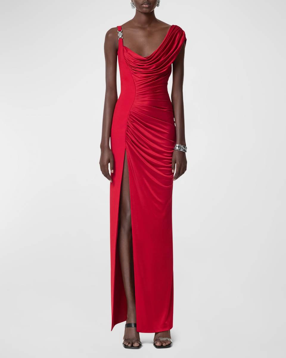 Draped Vicose Liquid Jersey Slit Gown