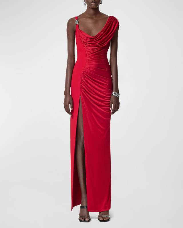 Draped Vicose Liquid Jersey Slit Gown