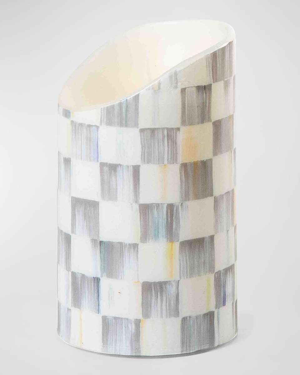 Sterling Check Flickering Pillar Candle, 5"