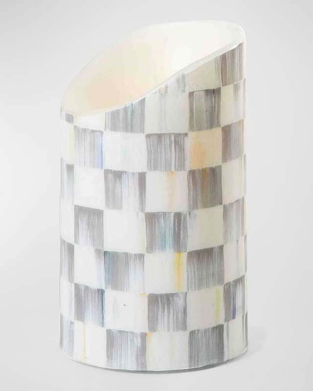 Sterling Check Flickering Pillar Candle, 5"