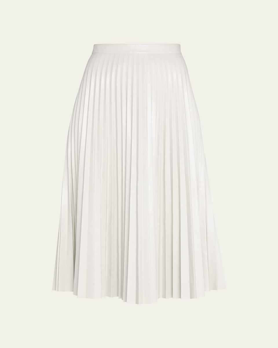 Pleated Vegan Leather Midi Skirt