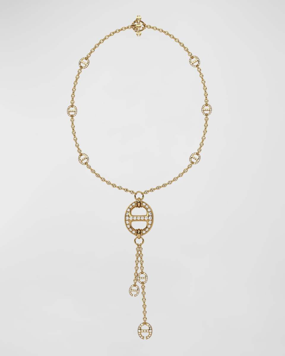 18K Lariat Necklace with Tri Link Diamond Stations