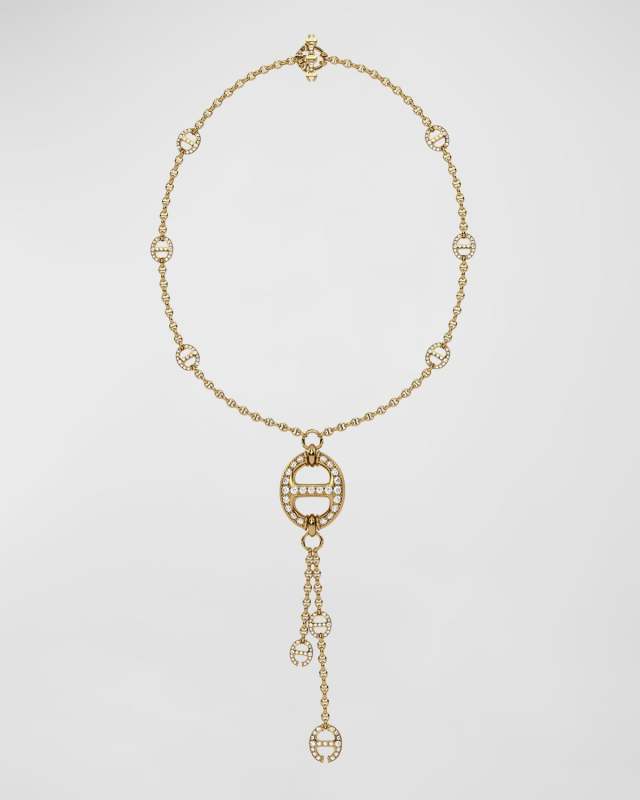 18K Lariat Necklace with Tri Link Diamond Stations