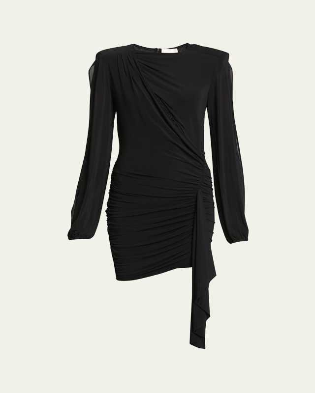Vinia Ruched Slit-Sleeve Cutout Mini Dress