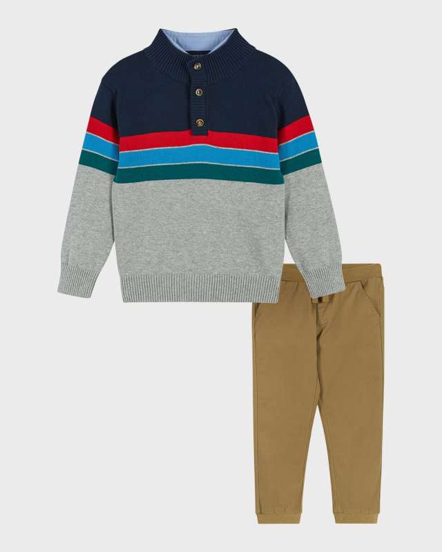 Boy's Colorblocked Sweater, Shirt & Joggers Set, Size 2T-8