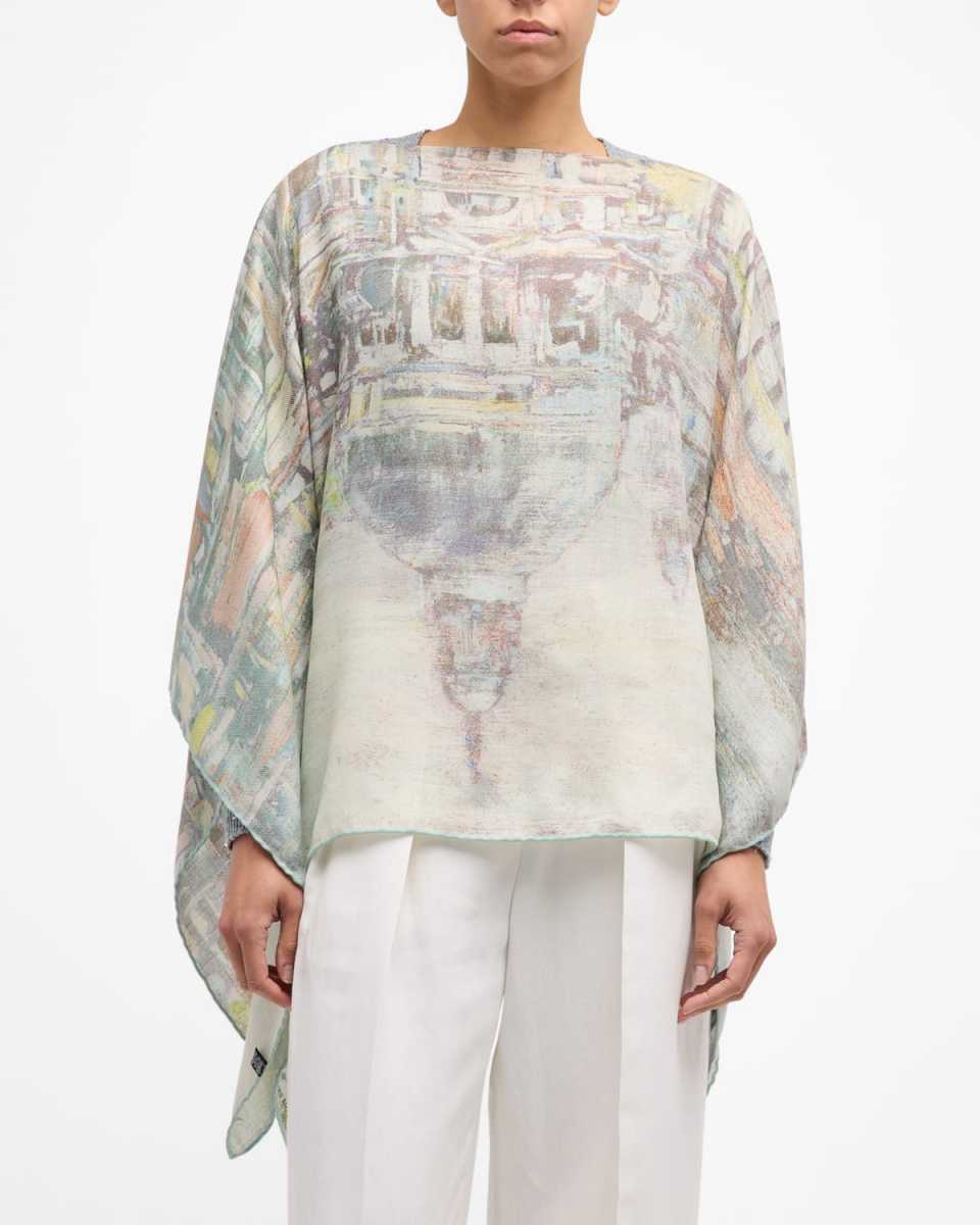 Venice Sage Print Cashmere-Blend Poncho