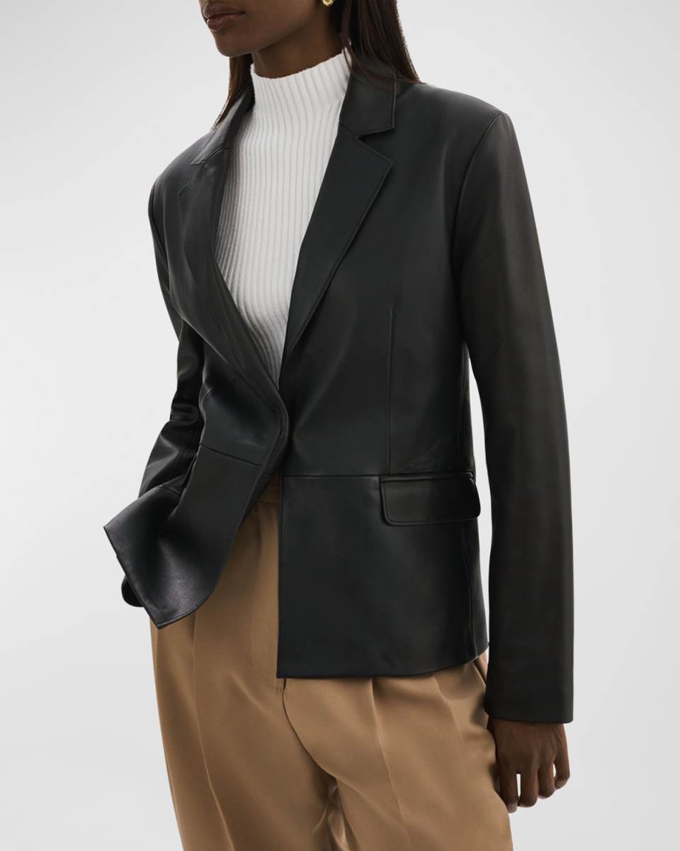Elza Notched-Collar Leather Jacket