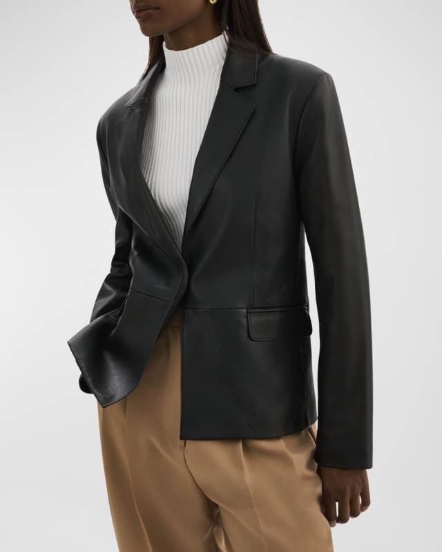 Elza Notched-Collar Leather Jacket