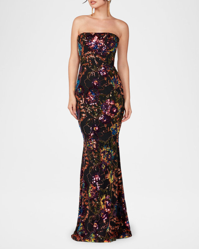 Helen Strapless Floral Sequined Gown