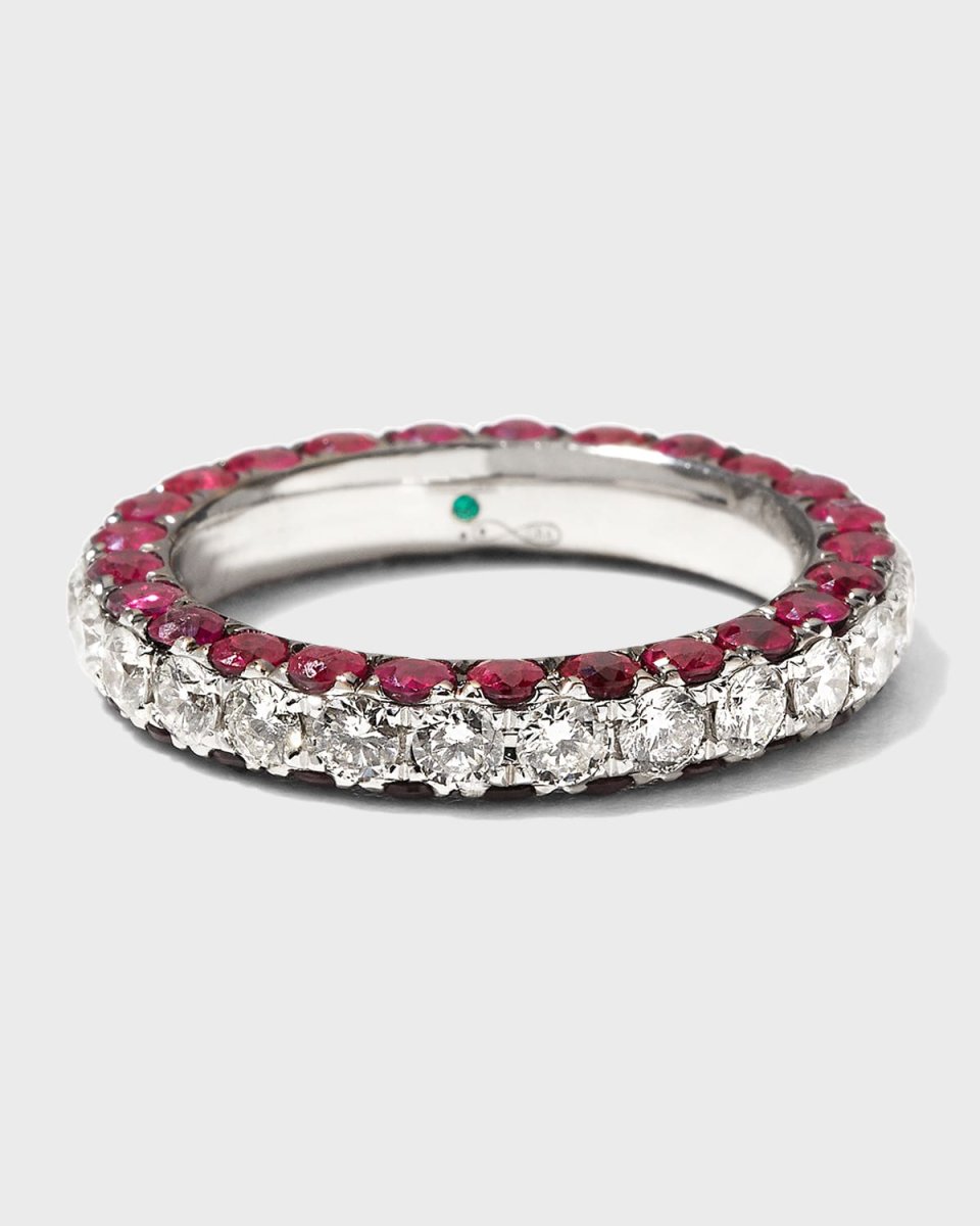 Ruby and Diamond 3-Sided Band Ring, Size 7