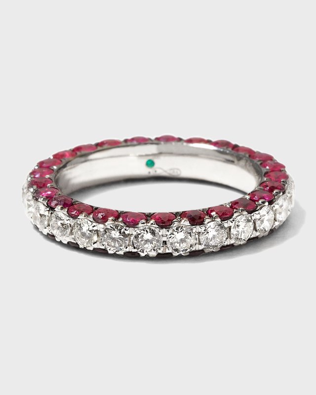 Ruby and Diamond 3-Sided Band Ring, Size 7