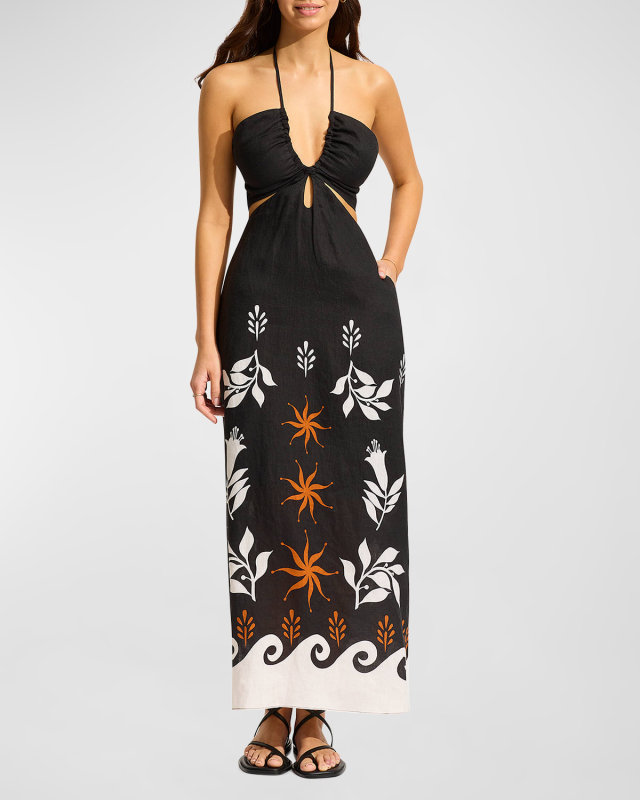 La Palma Cutout Linen Midi Dress