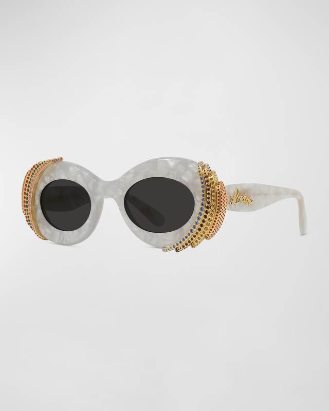 Embellished Acetate & Metal Oval Sunglasses