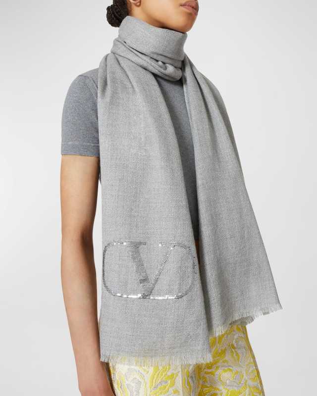Sequin V-Logo Cashmere-Blend Shawl