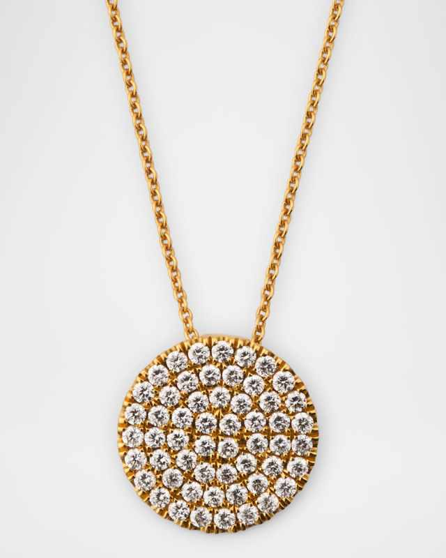 Sparkle 18K Yelllow Gold Diamond Disc Pendant Necklace