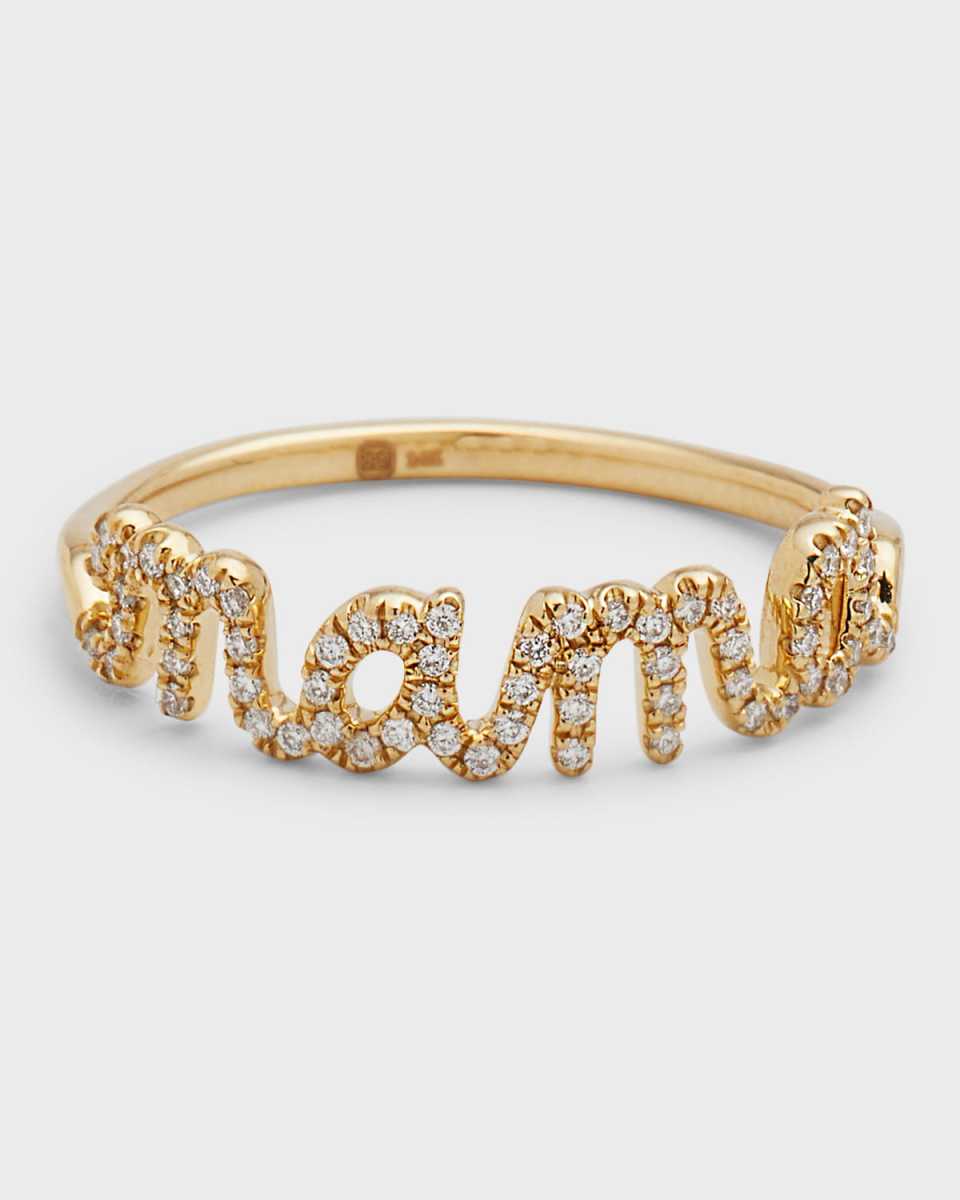 14K Small Pave Mama Script Ring, Size
