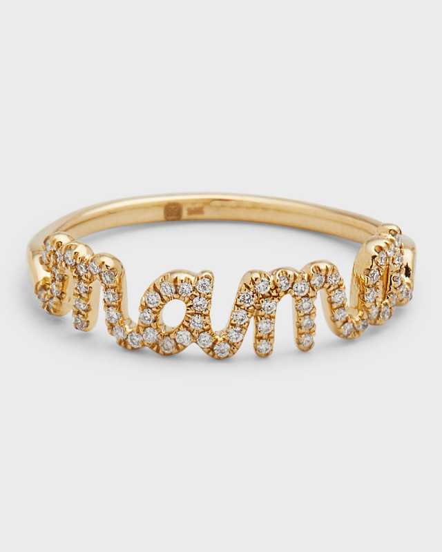 14K Small Pave Mama Script Ring, Size