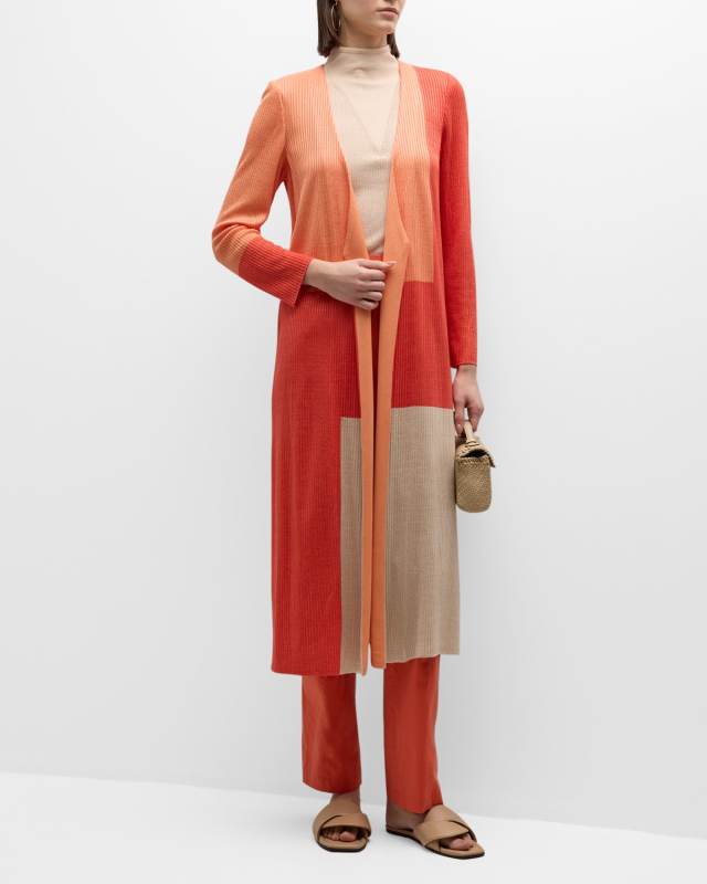 Ribbed Open-Front Colorblock Cardigan
