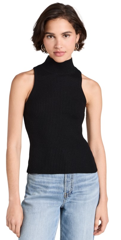 Reformation Farrah Cashmere Turtleneck Tank Black