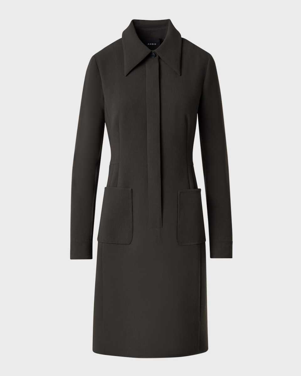 Long-Sleeve Wool Double-Face Zip Shirtdress