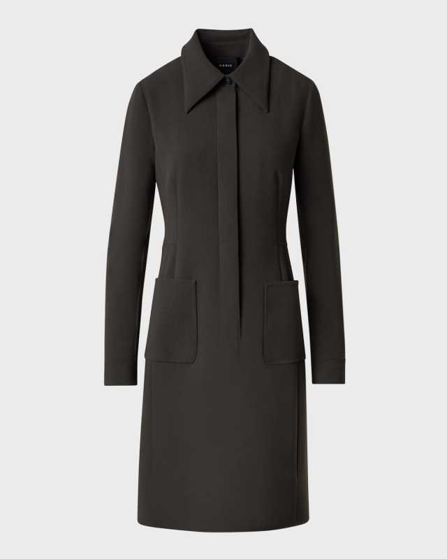 Long-Sleeve Wool Double-Face Zip Shirtdress