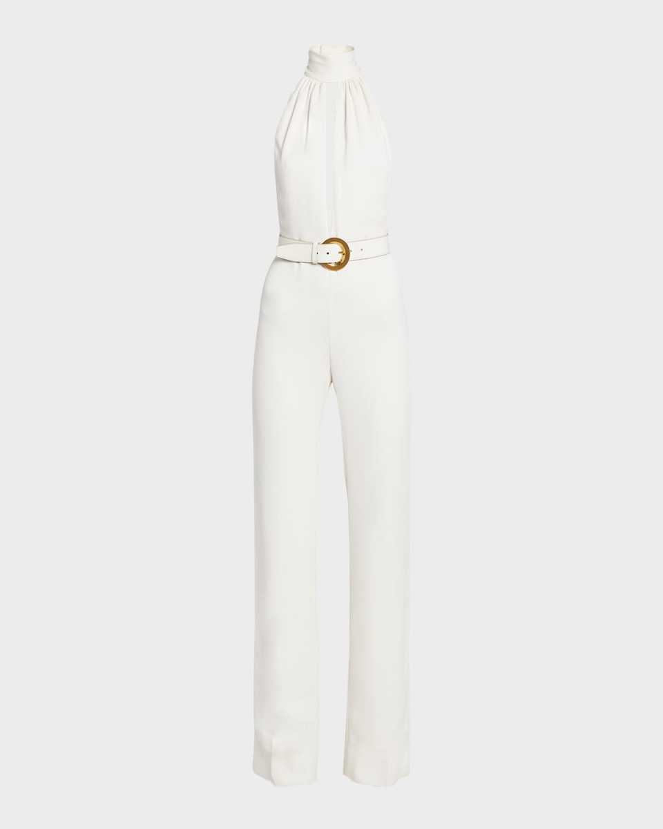 Stretch Sable Belted Halter Jumpsuit