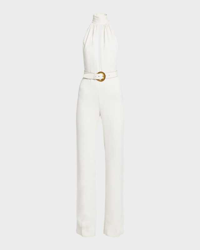 Stretch Sable Belted Halter Jumpsuit