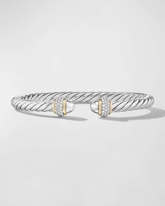 Cable Bracelet with Diamonds in Silver and 18K Gold, 5