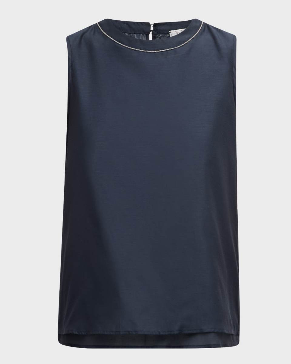 Sleeveless Crewneck Chain-Trim Top