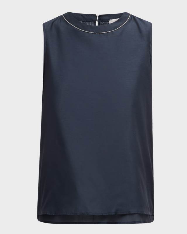 Sleeveless Crewneck Chain-Trim Top