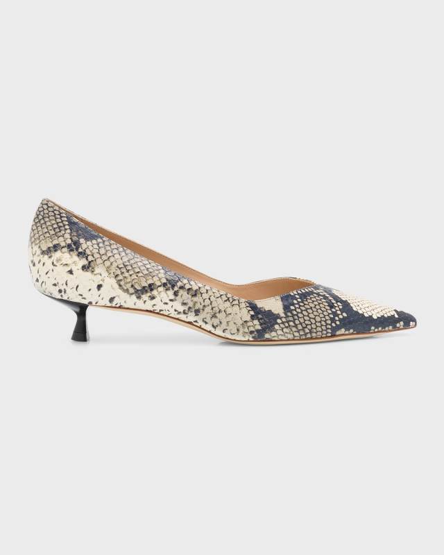 Eva Embossed Kitten-Heel Pumps