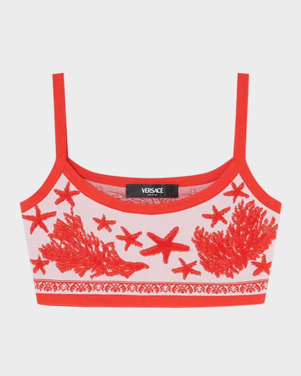 Tresor De La Mer Towel-Stitch Jacquard Knit Crop Top