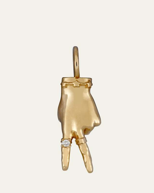 14K Yellow Gold Peace Sign LadyFinger Pendant with Diamond