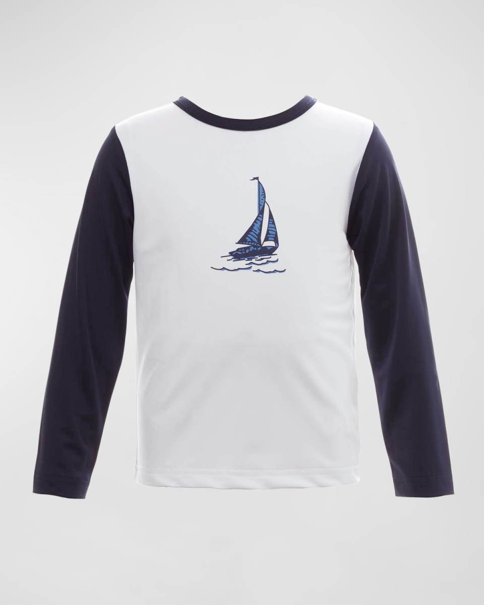 Boy's Sailboat Rash Guard Swim Top, Size 2-10