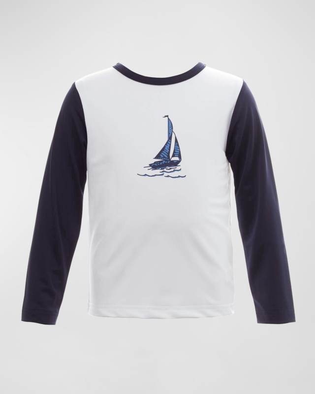 Boy's Sailboat Rash Guard Swim Top, Size 2-10