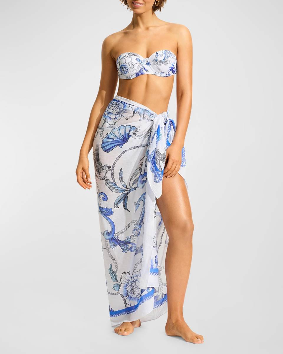 Nautical Printed Pareo Coverup