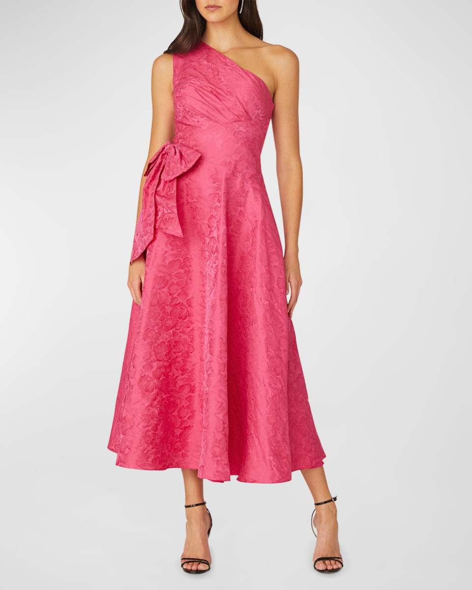 Gaia One-Shoulder Floral Jacquard Midi Dress