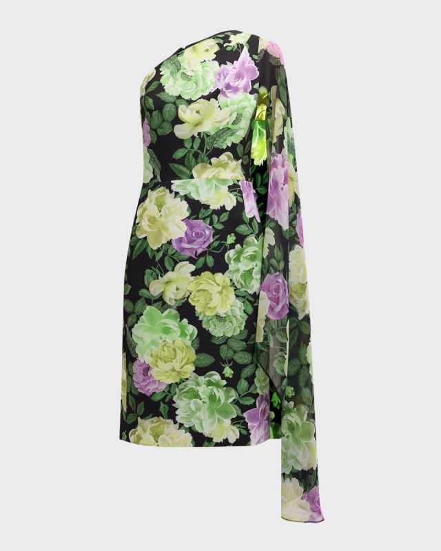 One-Shoulder Floral-Print Dress