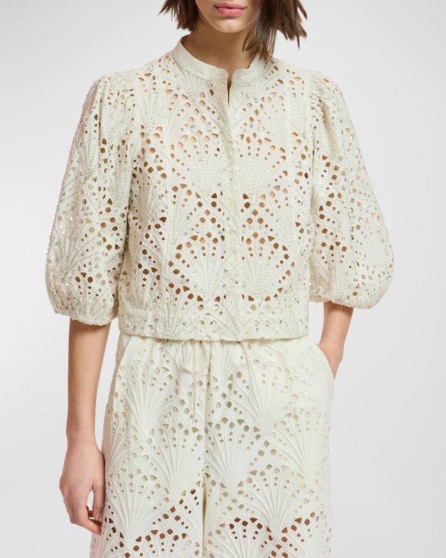 Fuddie Broderie Anglaise Puff-Sleeve Shirt