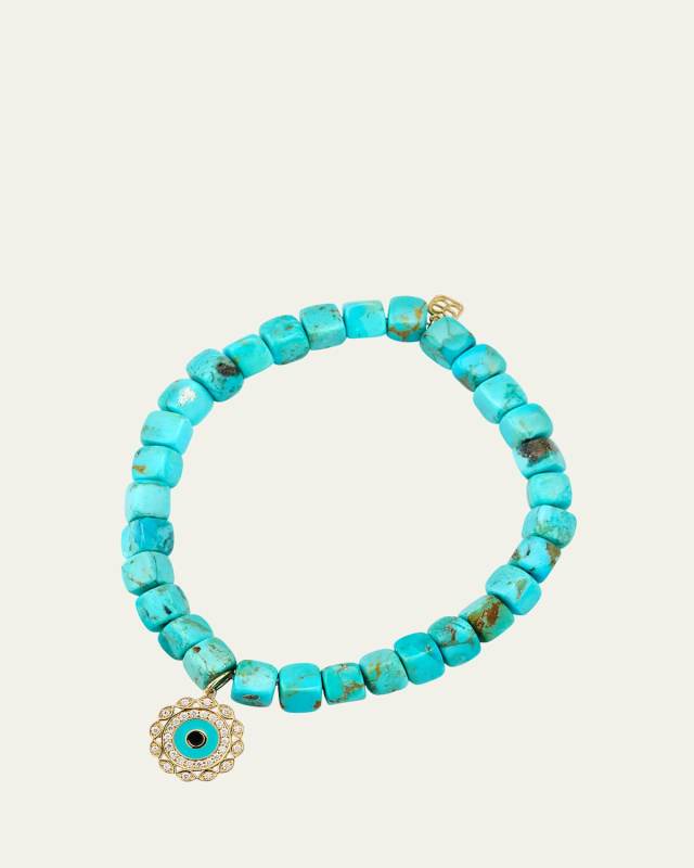 14K Gold and Diamond Marquise Eye Turquoise Bracelet