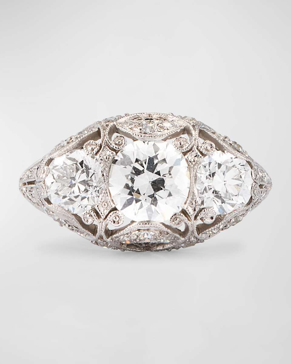 Estate Platinum Filigree Diamond Ring, Size 6.25