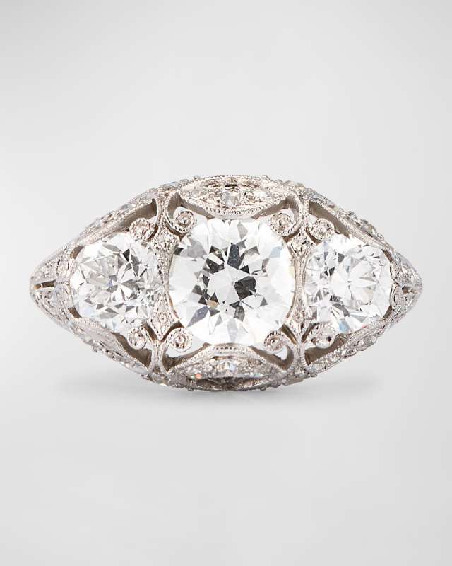 Estate Platinum Filigree Diamond Ring, Size 6.25