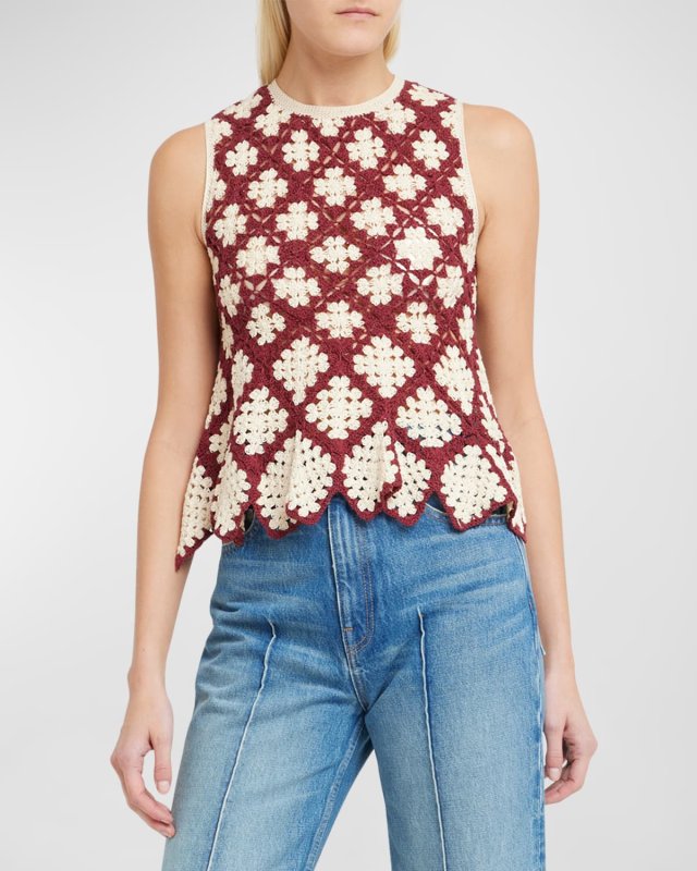 Boden Floral Crochet Sleeveless Top