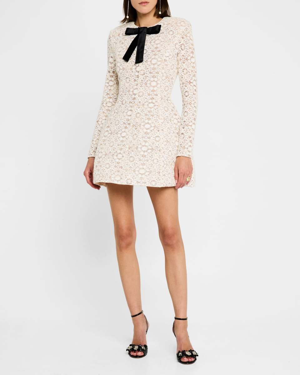 Courtney Blanc Bow-Front Lace Mini Dress