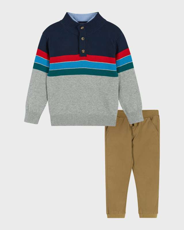 Boy's Colorblocked Sweater, Shirt & Joggers Set, Size Newbor