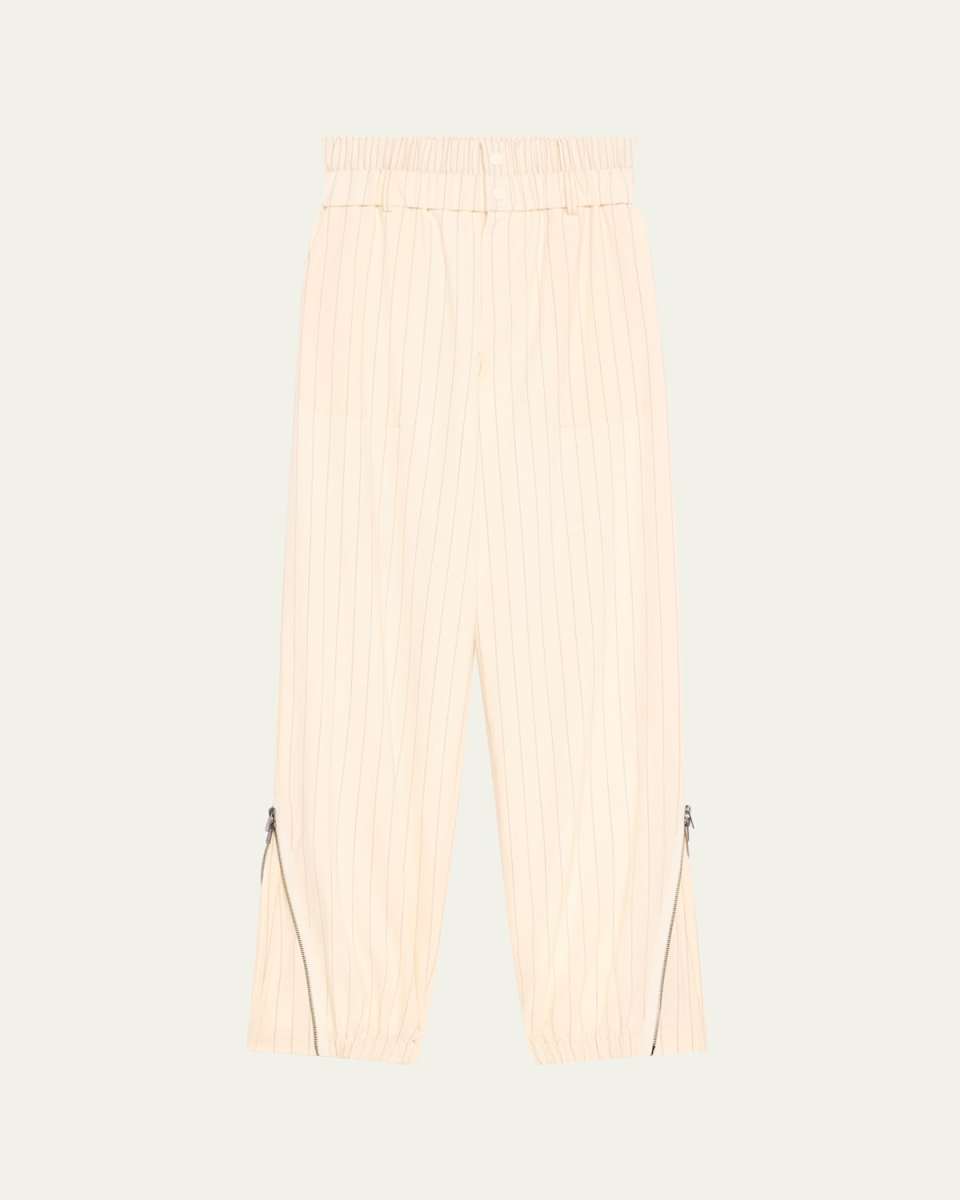 Pinstripe Double Waistband Zip Cuff Wool Pants