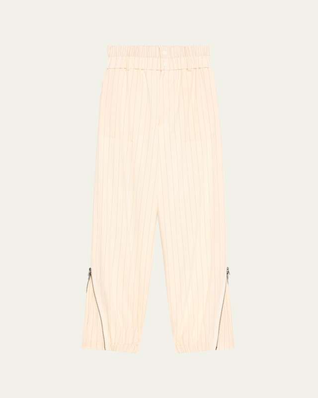 Pinstripe Double Waistband Zip Cuff Wool Pants