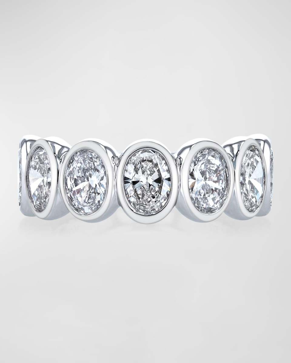 Platinum 7 Stone Band with Bezel Set Oval Cut Diamonds, 1.40ct