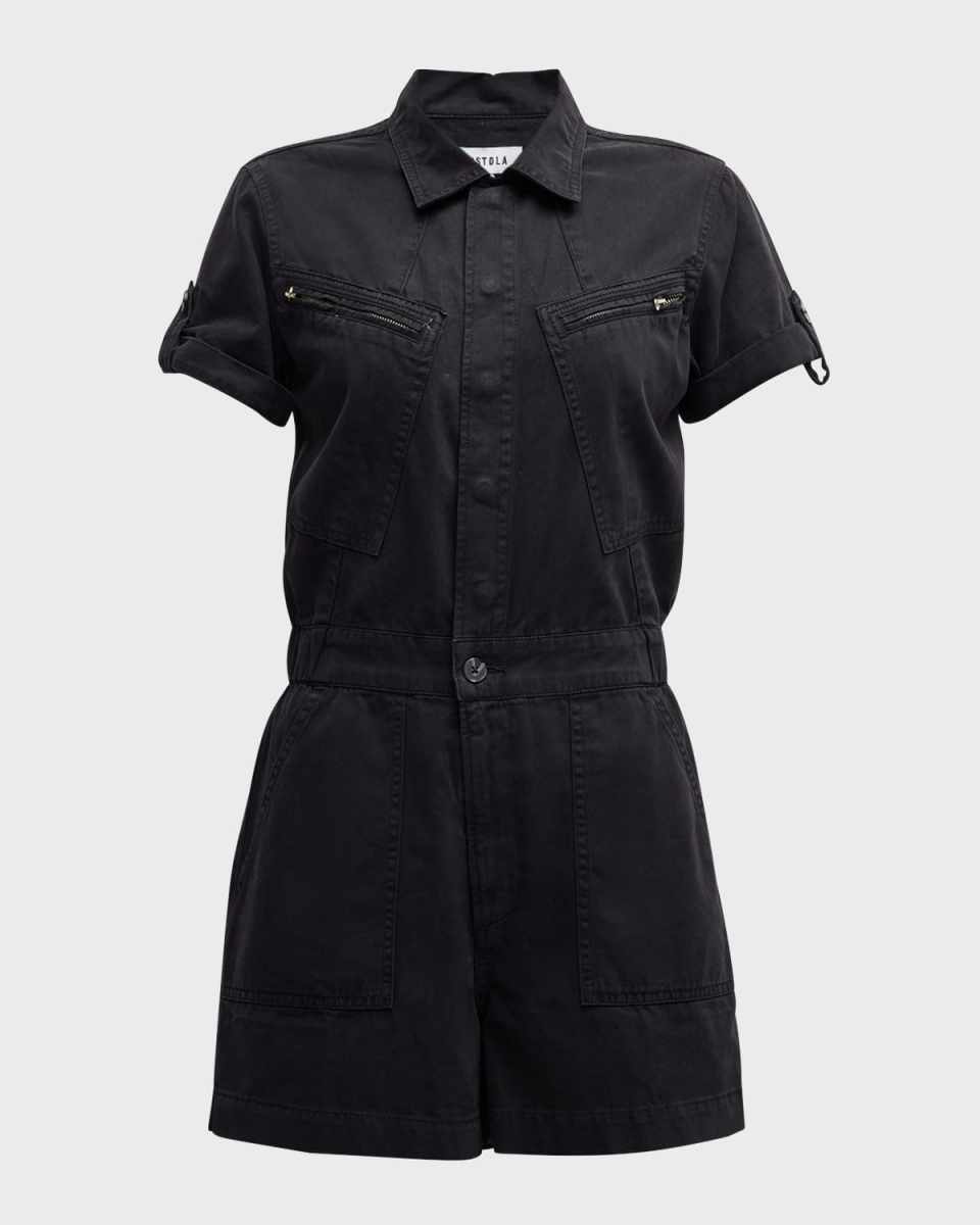 Campbell Short-Sleeve Denim Aviator Romper