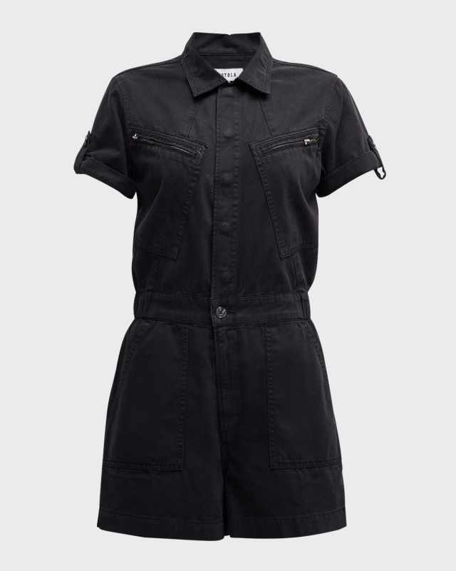 Campbell Short-Sleeve Denim Aviator Romper